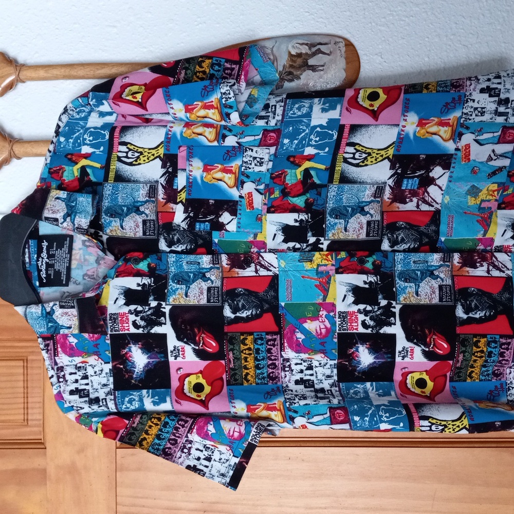 Rolling Stones All Over Print Album Cover Button Up Hawaiian Shirt Sz S Rare